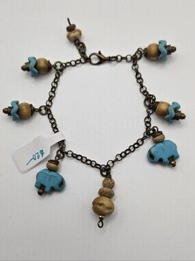 Elephant Bead Bronze Tone Chain Bracelet Boho Travel Handmade Jewelry